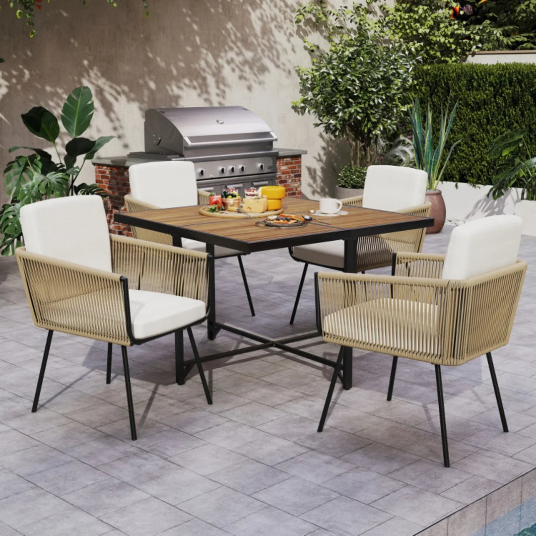 Yun 5-Piece Outdoor Patio Dining Set with Square Wood Tabletop