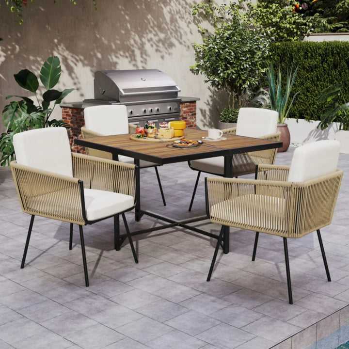 Yun 5-Piece Outdoor Patio Dining Set with Square Wood Tabletop