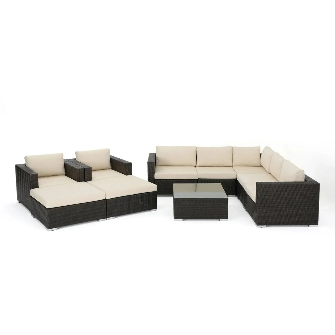 Violeta 7-Piece Rattan Sectional Sofa Set (Dark Brown/Cream)