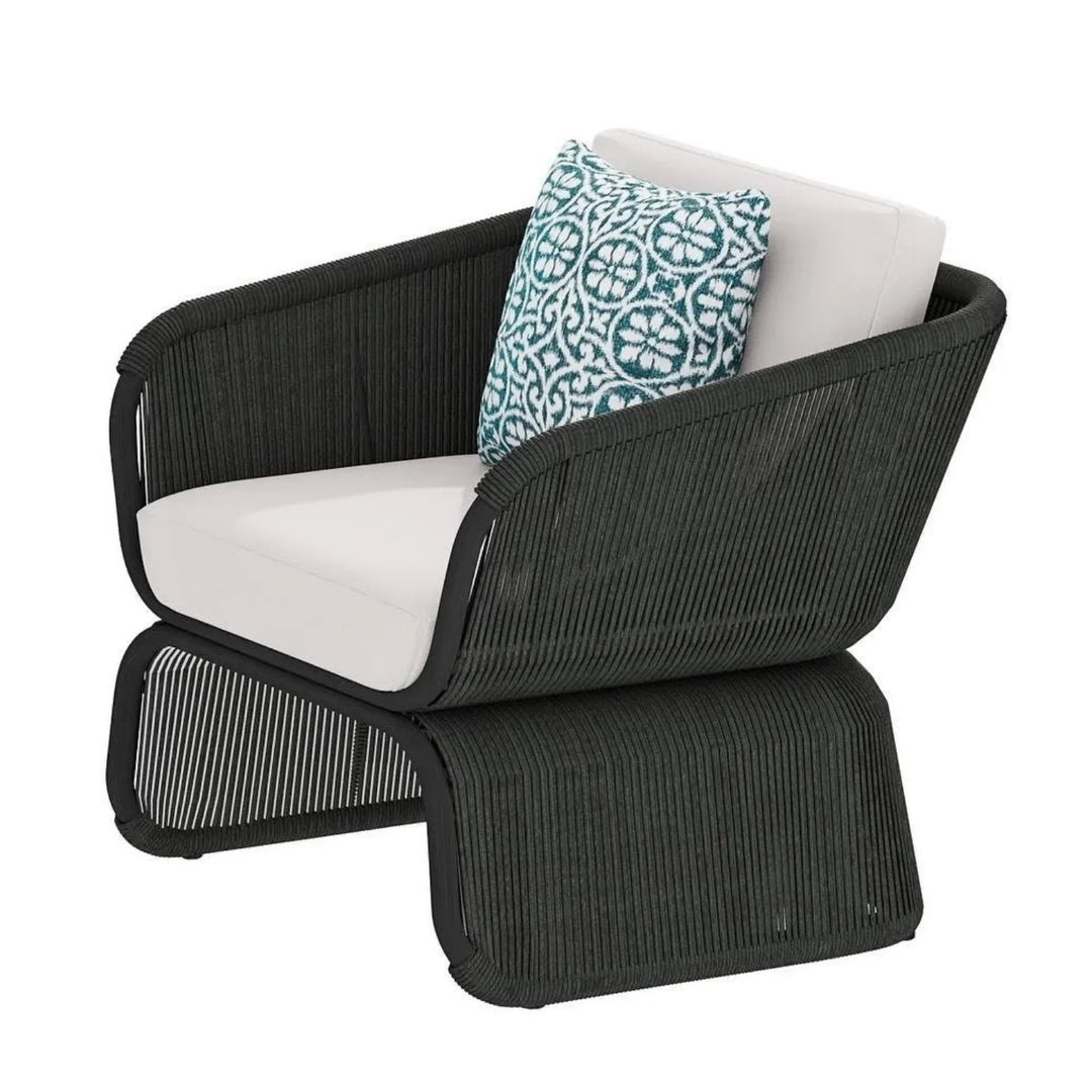 Zainab Outdoor Braided Rope Sofa Set With 2-Tier Glass Top Table