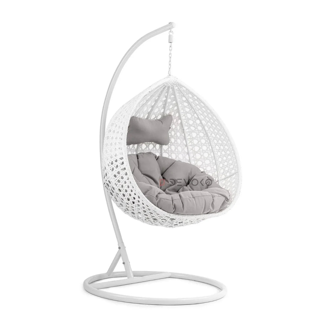 Single Seater Rattan & Wicker Swing (White & Grey)