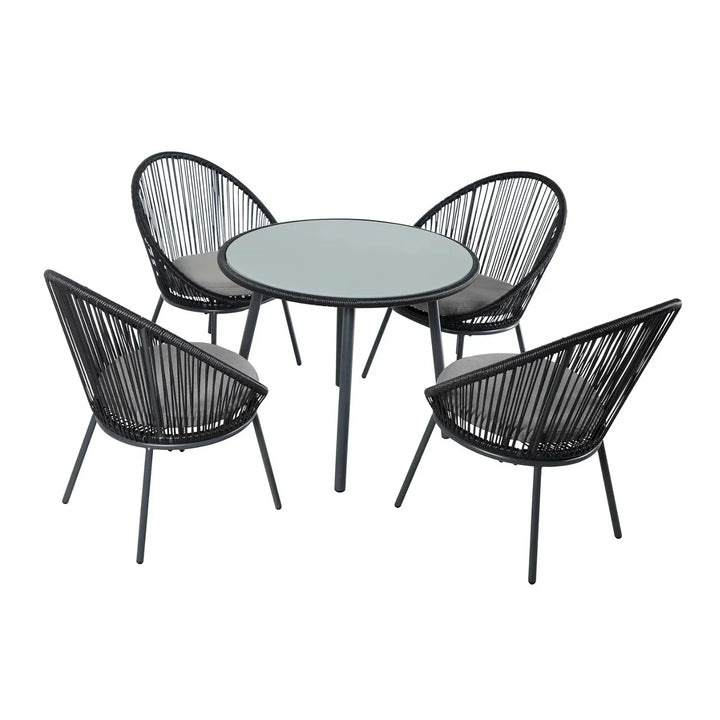 Morgan 5-Piece Outdoor Patio Dining Set with Rope Chairs & Glass Top Table
