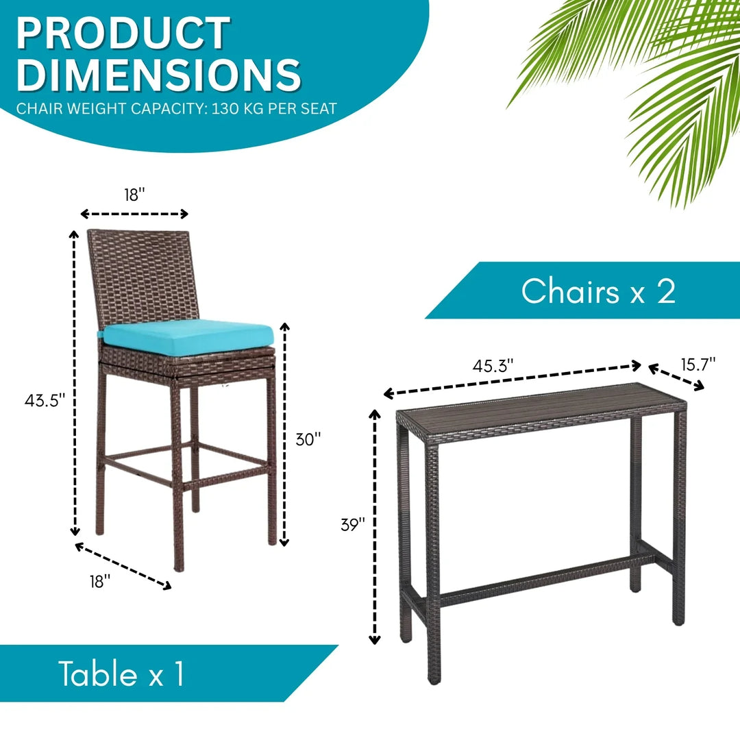 Chiyo All-Weather Rattan Wicker Bar Set with High-Top Outdoor Table & Chairs