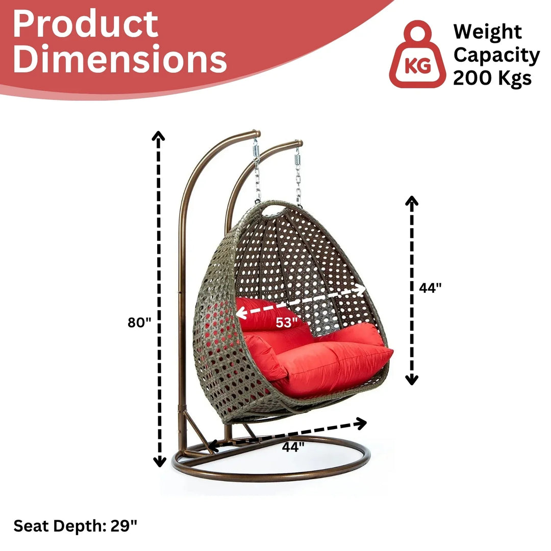 Fen Double Seater Hanging Swing Chair (Dark Brown/Red)