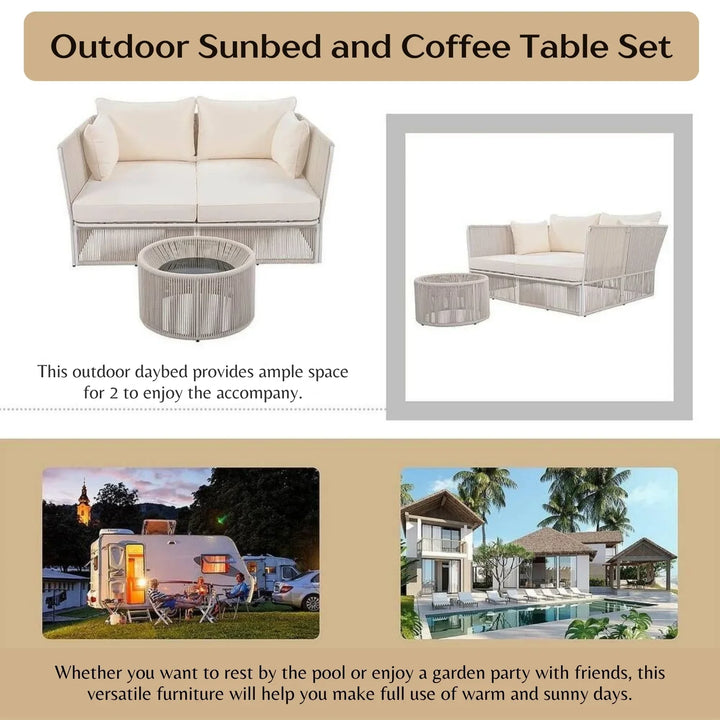 Njeri Outdoor Rope 2 Seater Patio Daybed With Side Table