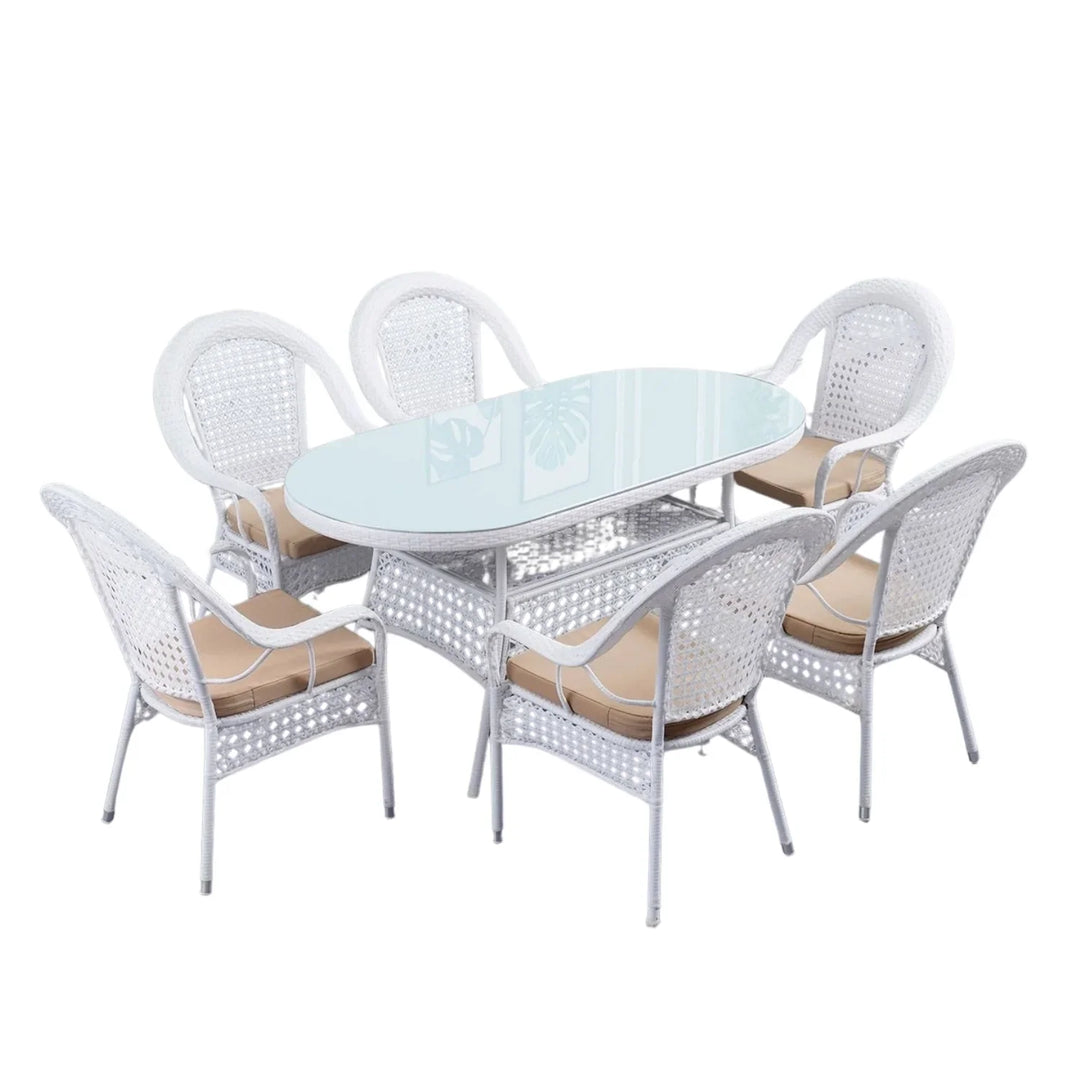 Haneen Outdoor All-Weather Resistant Rattan Wicker 7-Piece Dining Set