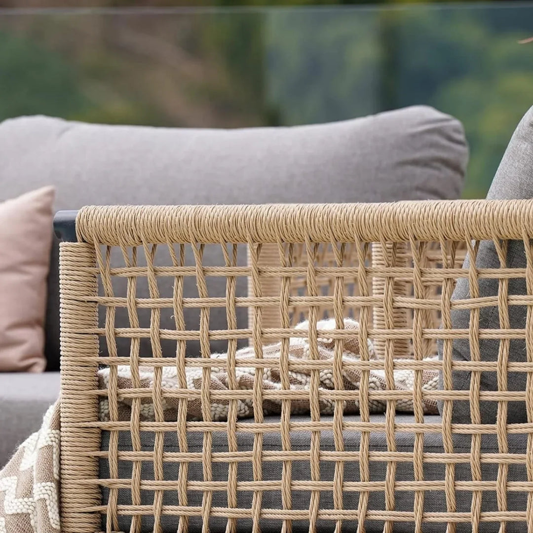 Kaia Outdoor Rope 4 Piece Sofa Set (Beige & Grey)