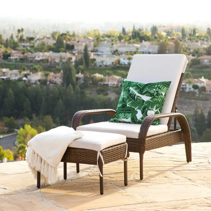 Outdoor Wicker 2 Piece Patio Armchair Recliner with Ottoman