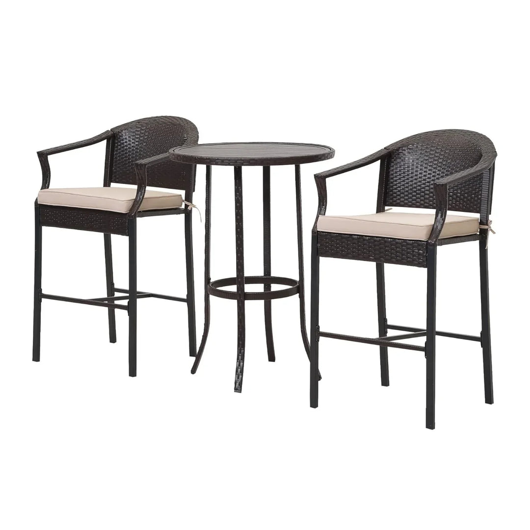 Celestina Outdoor Rattan Wicker Bar Set with Round Table