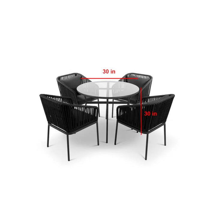 Sedona Outdoor Patio Seating Set 4 Chairs and 1 Table Set (Black) Braided & Rope