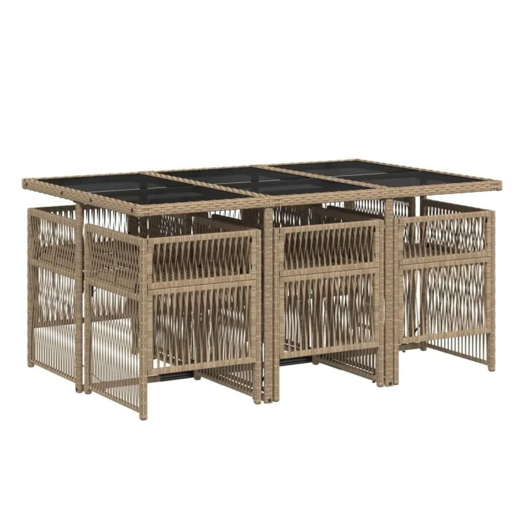 Karine Outdoor Rattan Wicker Dinning Set 7-Piece