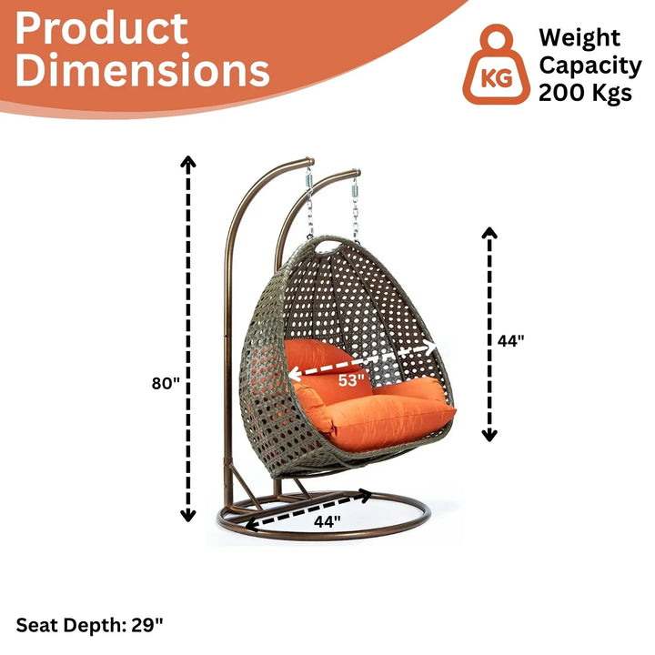 Fang Double Seater Hanging Swing Chair (Dark Brown/Orange)
