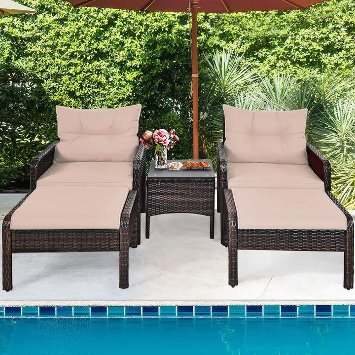 Thalia Outdoor Wicker 5-Piece Patio Sofa Set
