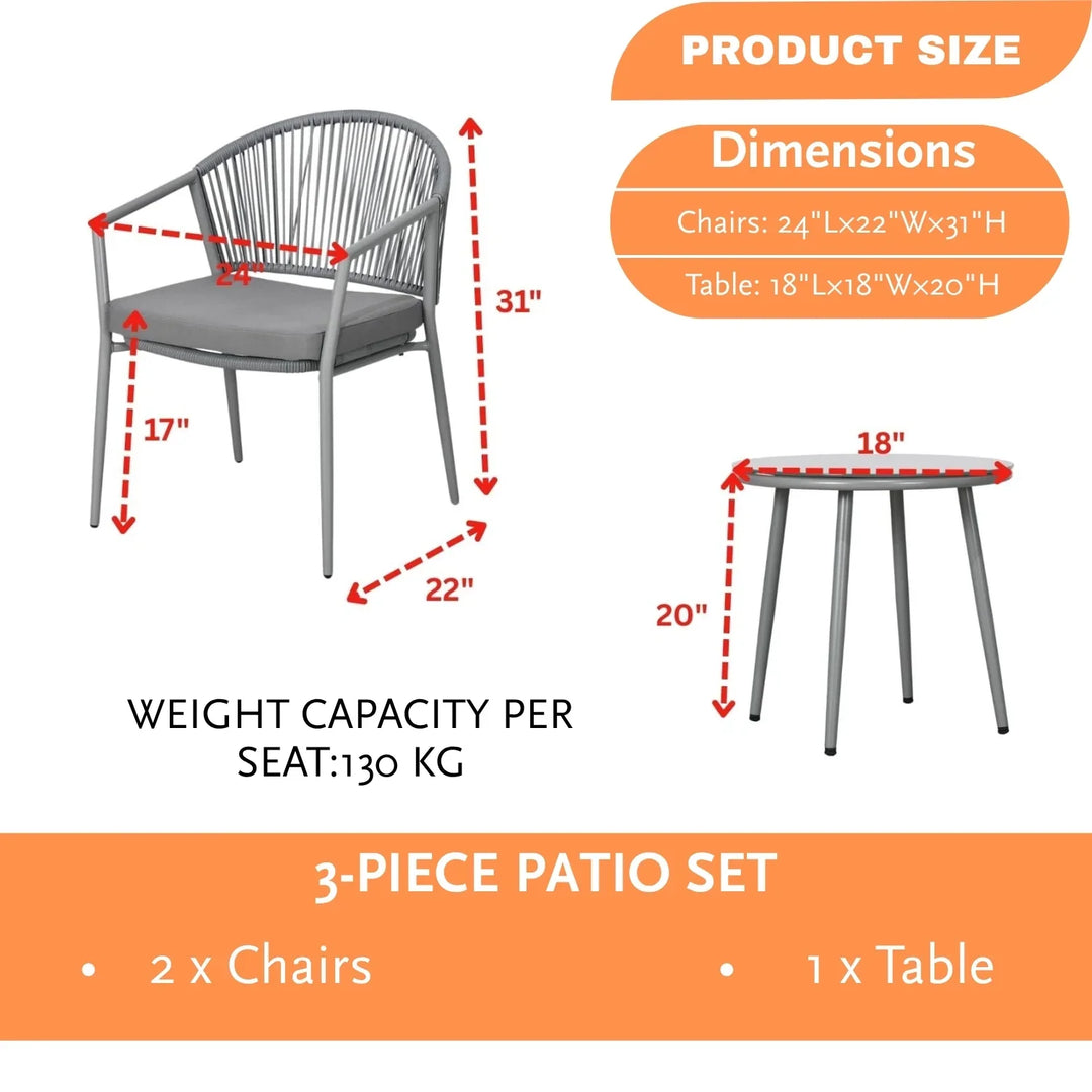 Renata 3 Piece Garden Outdoor Rope Patio Set
