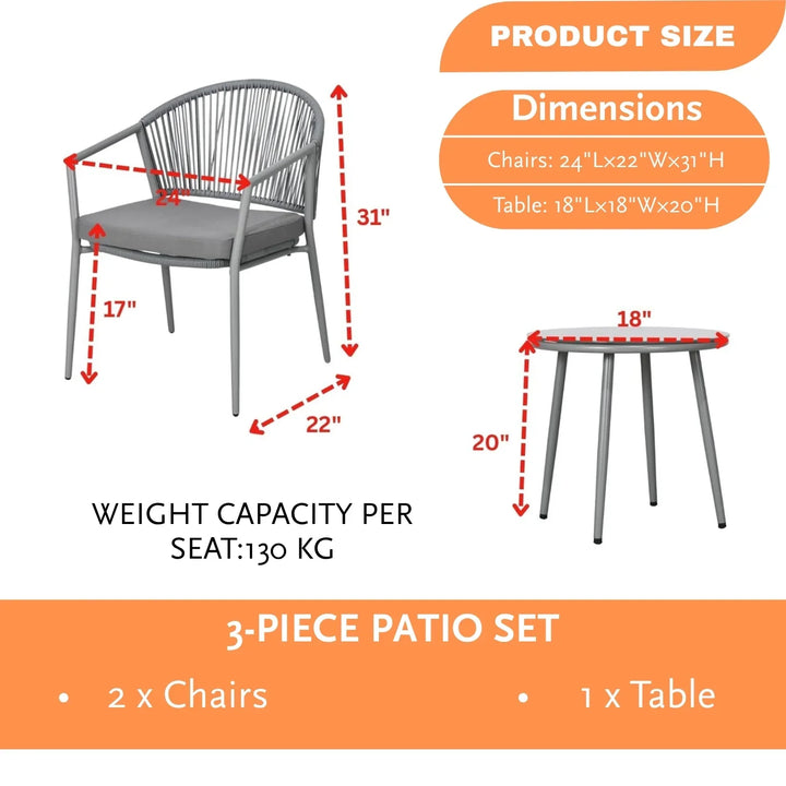 Renata 3 Piece Garden Outdoor Rope Patio Set