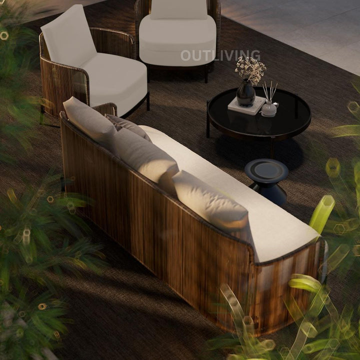 Viov Outdoor Garden Balcony Sofa Set 3 Seater,2 Single seater and 1 Center Table Set (Brown)