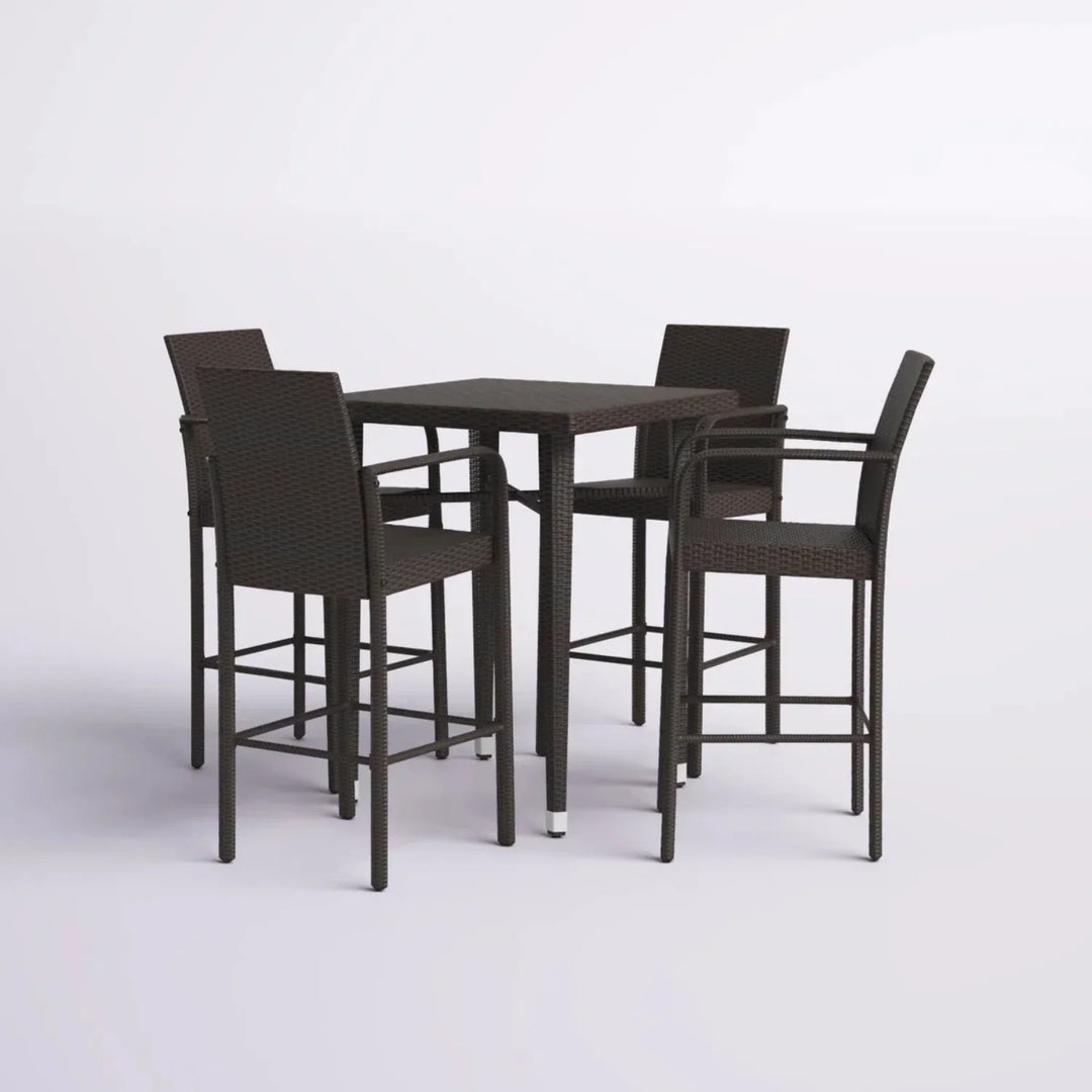 Pauline 5-Piece Outdoor Rattan Wicker Bar Set with Wicker Top Table
