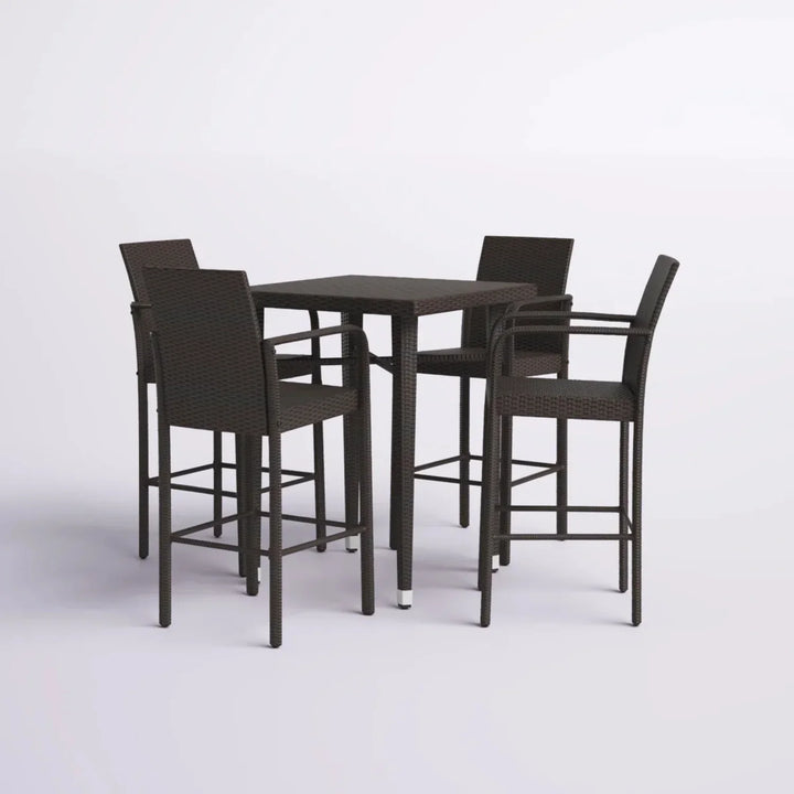 Pauline 5-Piece Outdoor Rattan Wicker Bar Set with Wicker Top Table