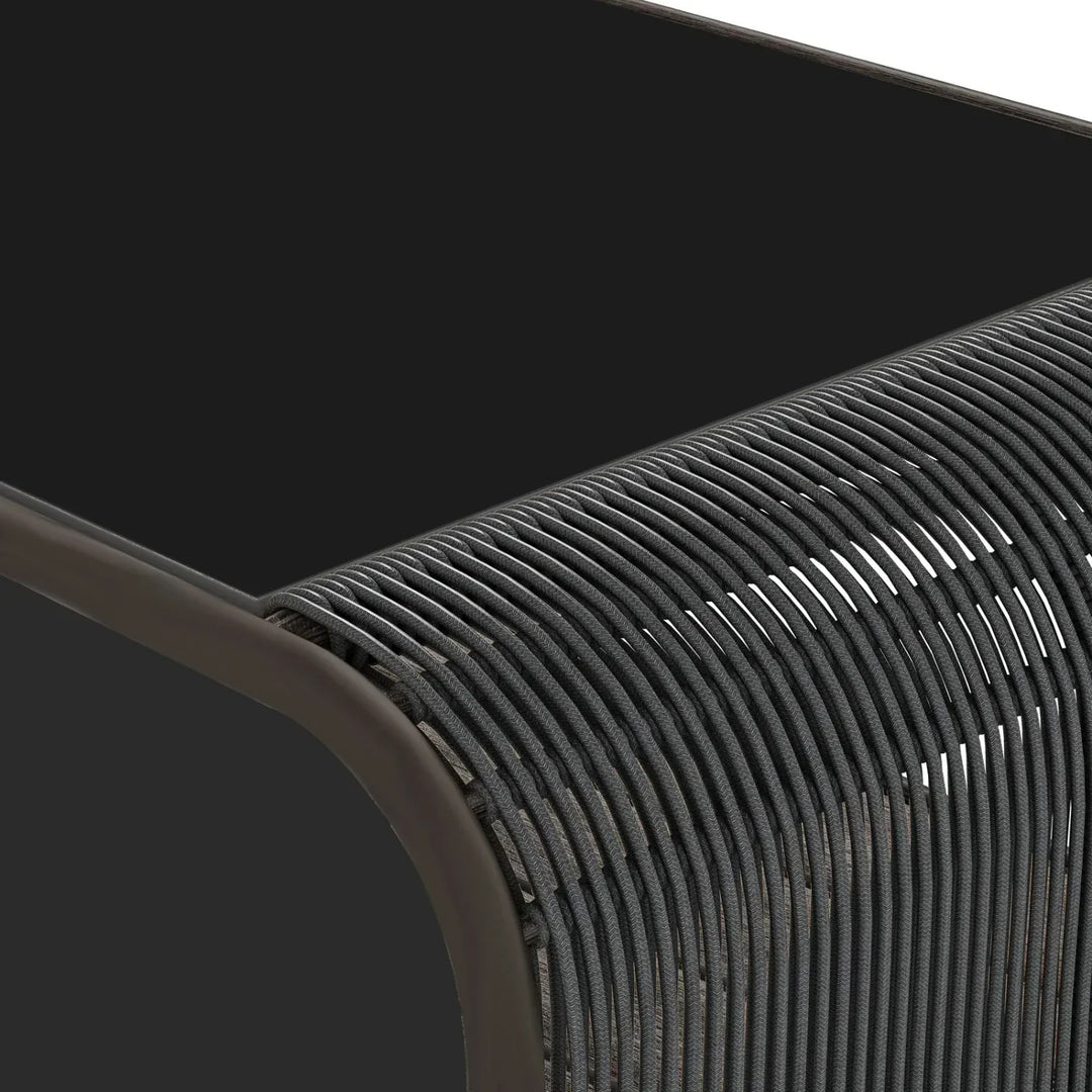 Zainab Outdoor Braided Rope Sofa Set With 2-Tier Glass Top Table