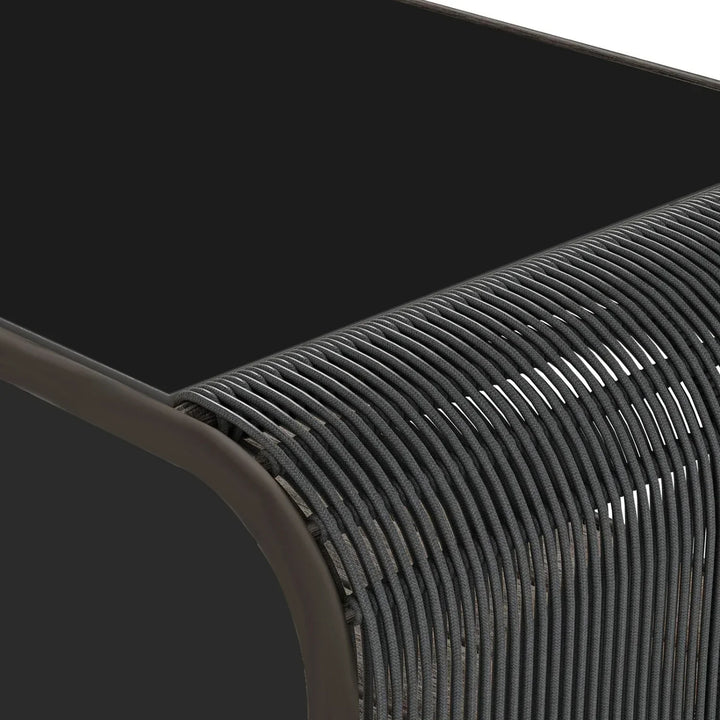 Zainab Outdoor Braided Rope Sofa Set With 2-Tier Glass Top Table