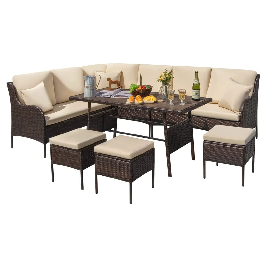 Lei 6 Piece Outdoor Patio Furniture Set (Dark Brown & Cream)