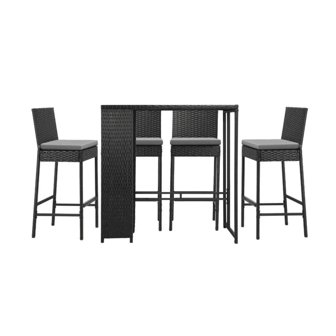 Flor 5-Piece Outdoor Rattan Wicker Bar Set with Glass Top Table