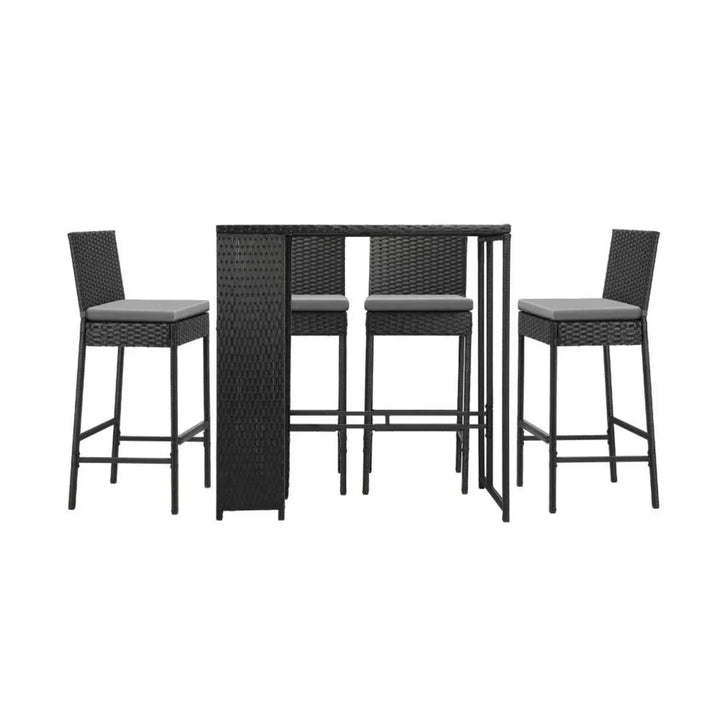 Flor 5-Piece Outdoor Rattan Wicker Bar Set with Glass Top Table