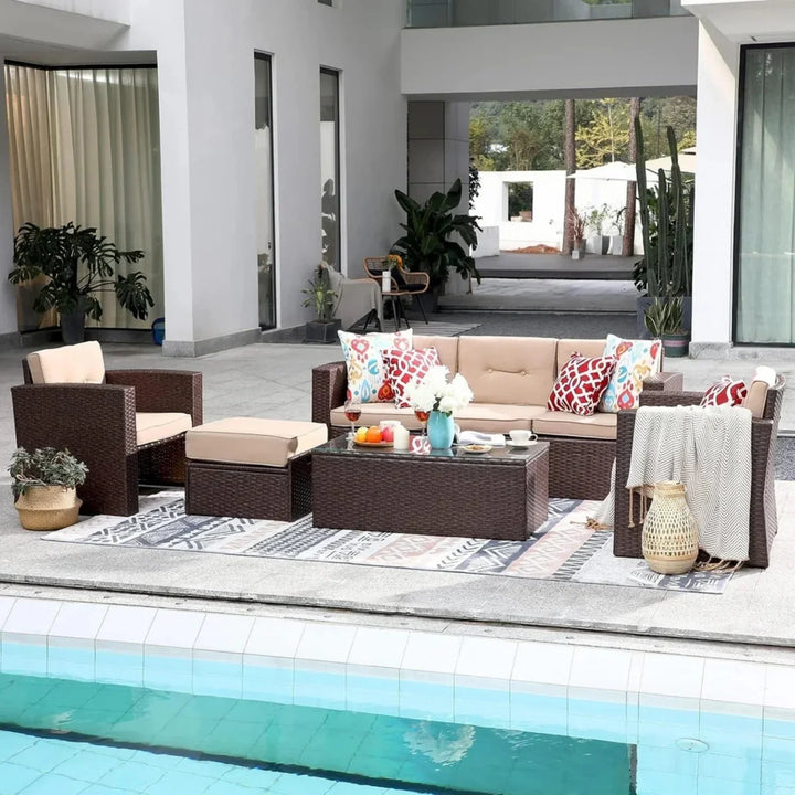 Halima Outdoor Rattan Wicker Sectional 6-Seater Sofa Set