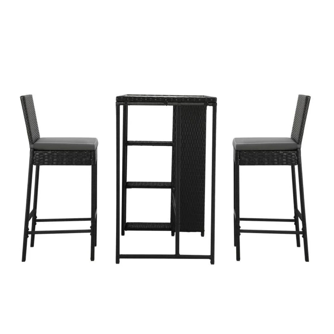 Coraline 3-Piece Outdoor Rattan Wicker Bar Set with Glass Top Table