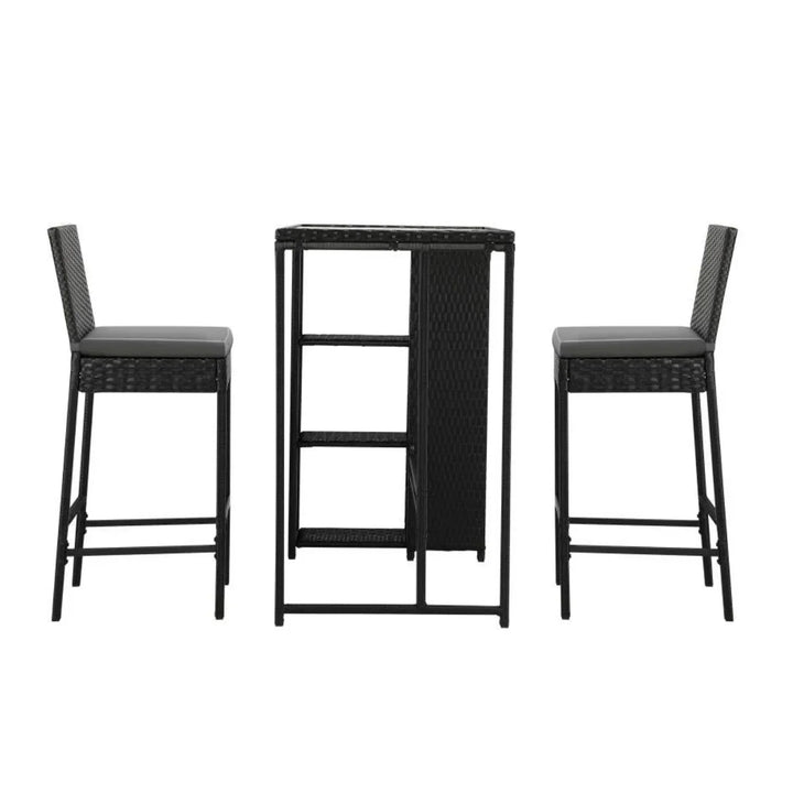 Coraline 3-Piece Outdoor Rattan Wicker Bar Set with Glass Top Table