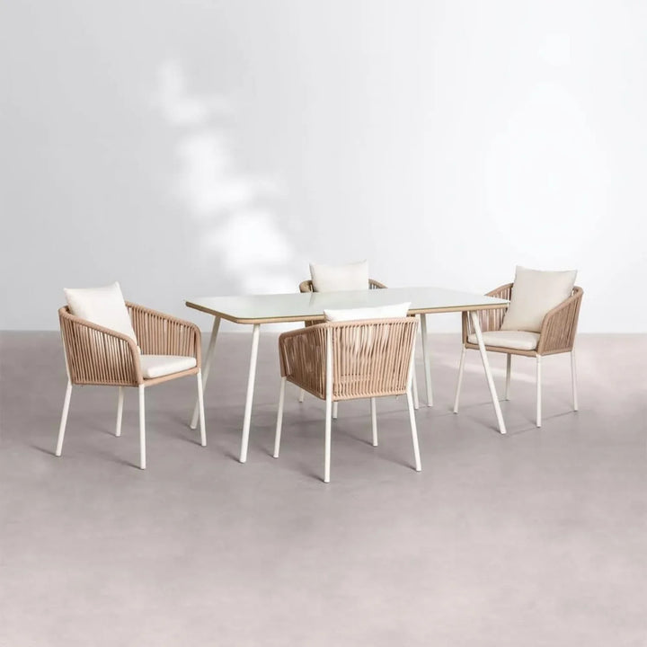 Alejandra 5-Piece Outdoor Patio Dining Set With Rattan Chairs & Glass-Top Table