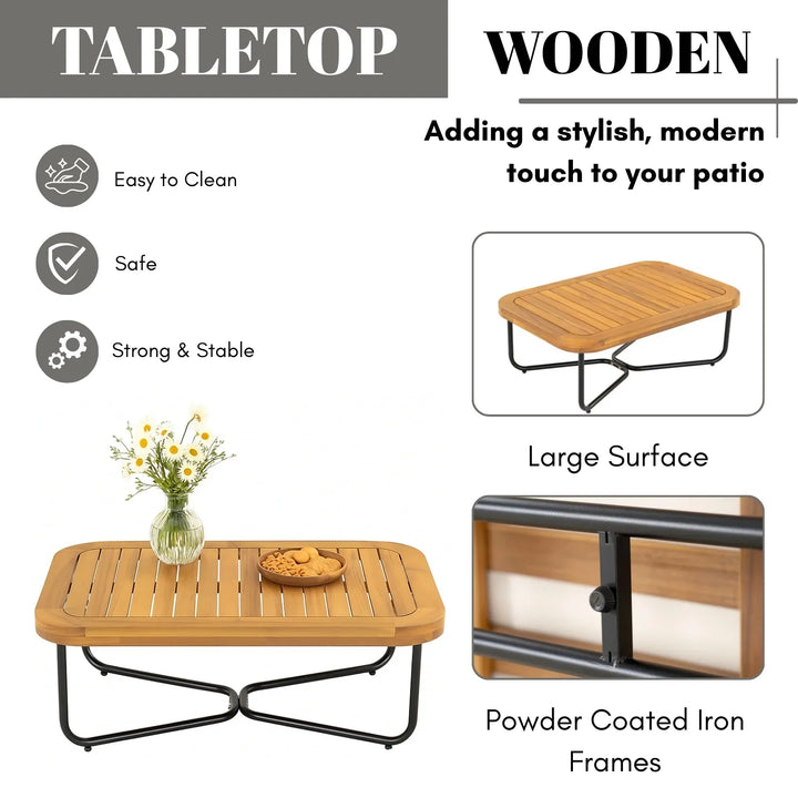 Uma Outdoor 4-Piece Rope Woven Conversation Sofa Set with Wooden Top Table