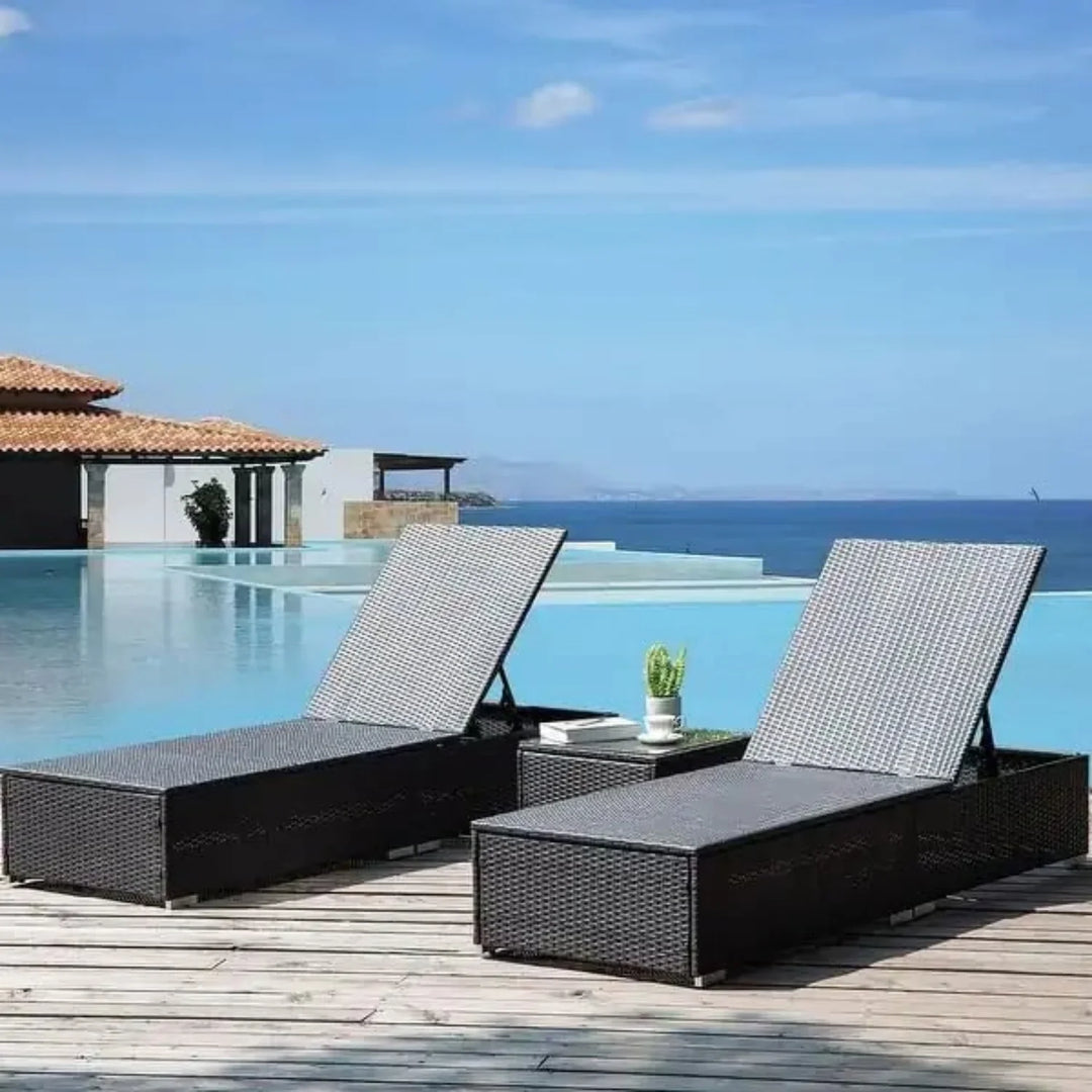Ambria Outdoor Wicker Lounge Chairs Set of 2 With Side Table
