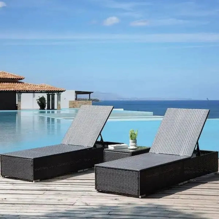 Ambria Outdoor Wicker Lounge Chairs Set of 2 With Side Table