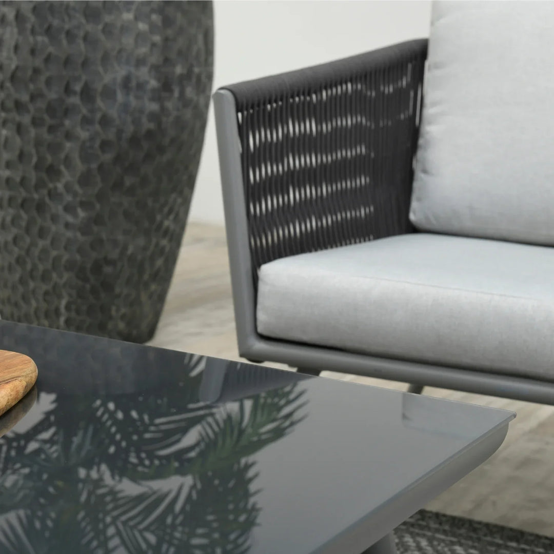 Teresa 5-Seater Outdoor Rope Patio Sofa Set with Glass Top Tables (Black & Grey)