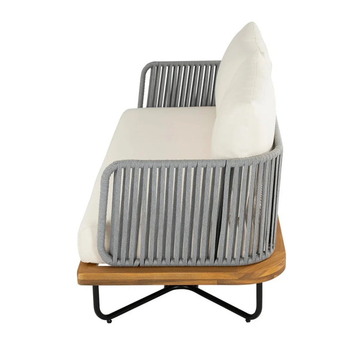 Vibhuti Outdoor 4-Piece Rope Woven Conversation Sofa Set with Wooden Top Table