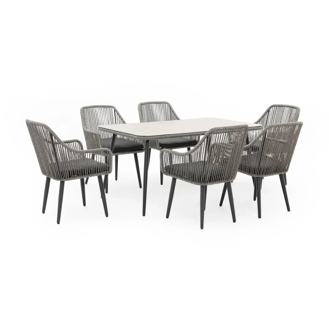 Lopa 7-Piece Outdoor Patio Dining Set with Rope Chairs & Glass Top Table