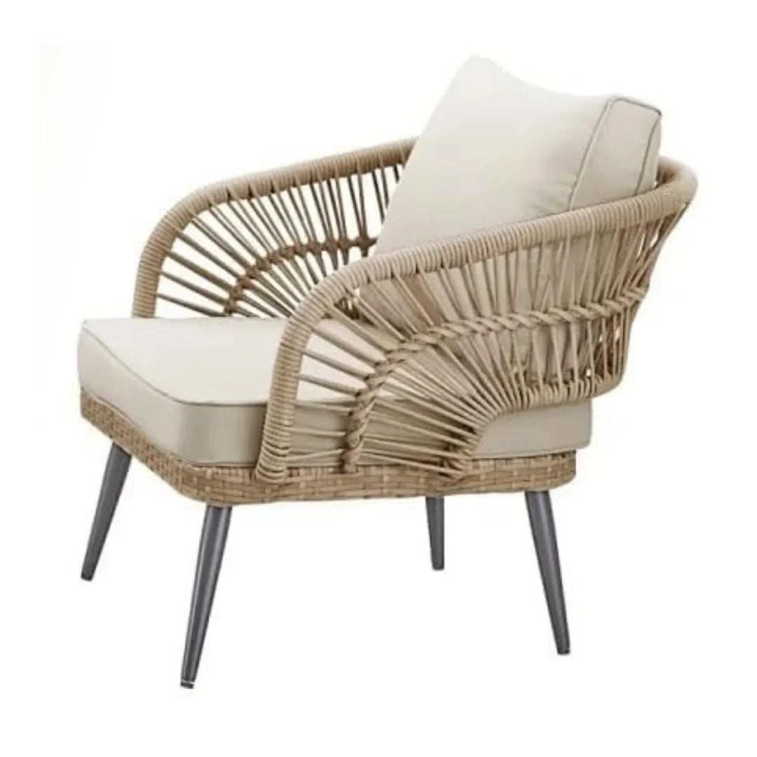 Navy Outdoor Rope 4-Piece Patio Sofa Set with Glass Top Table (Beige/Cream)