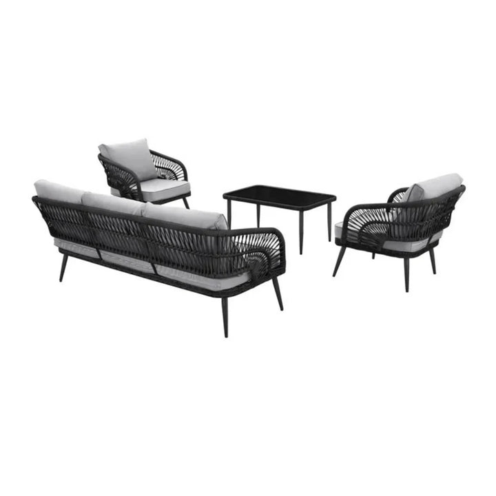 Oceana Outdoor Rope Conversation Patio Sofa Set (Black /Light Grey)