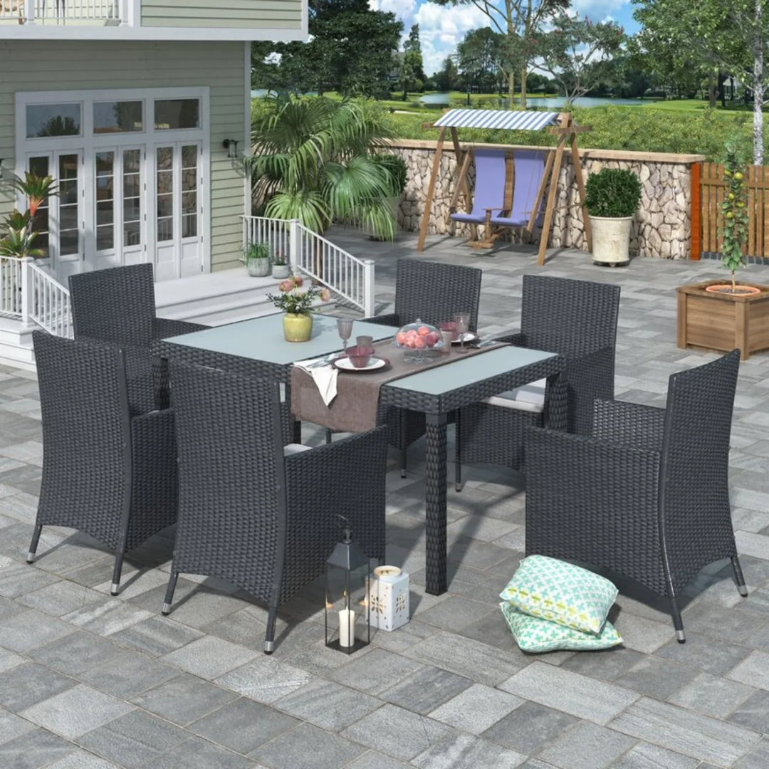Zahara 7-Piece Outdoor Rattan Wicker Dinning Table Set