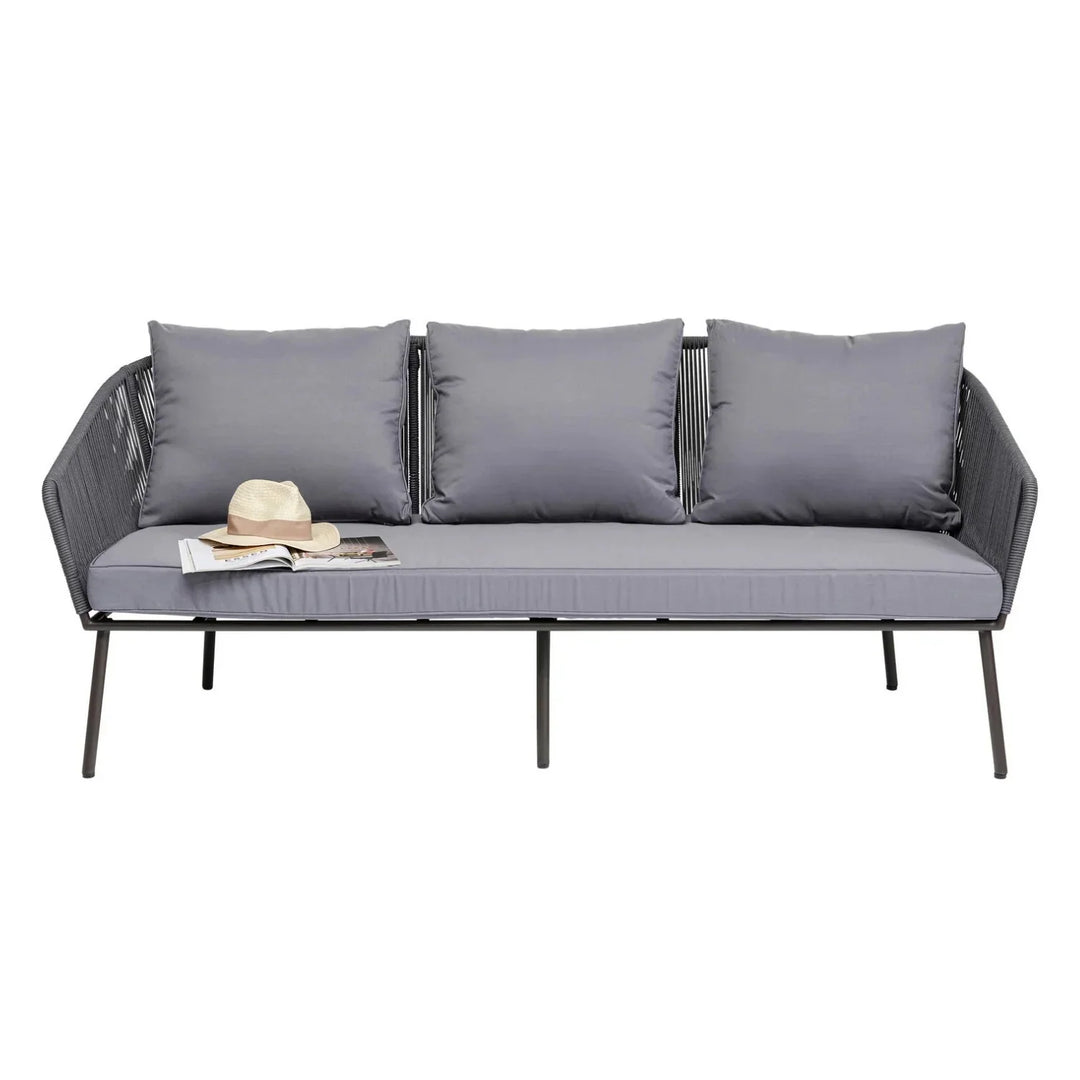 Zariah Outdoor Rope 5-Seater Patio Sofa Set with Glass Top Table (Grey)