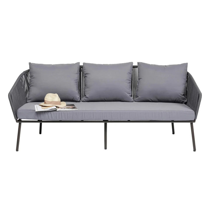 Zariah Outdoor Rope 5-Seater Patio Sofa Set with Glass Top Table (Grey)