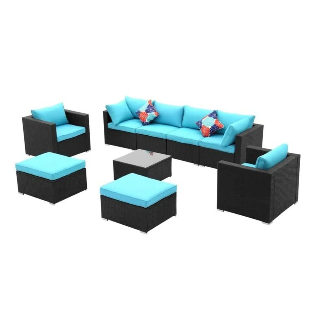 Vesna 6-Piece Outdoor Conversation Set (Black/Sky-Blue)