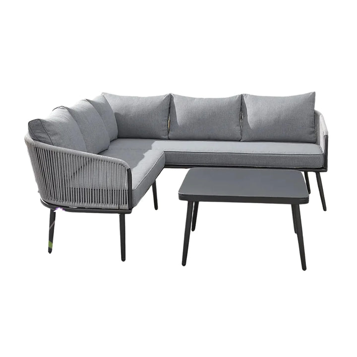 Fozia Outdoor Rope  L-Shaped Conversation Sofa Set