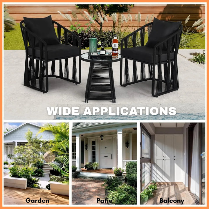 Greer Outdoor Rope 3-Piece Patio Set