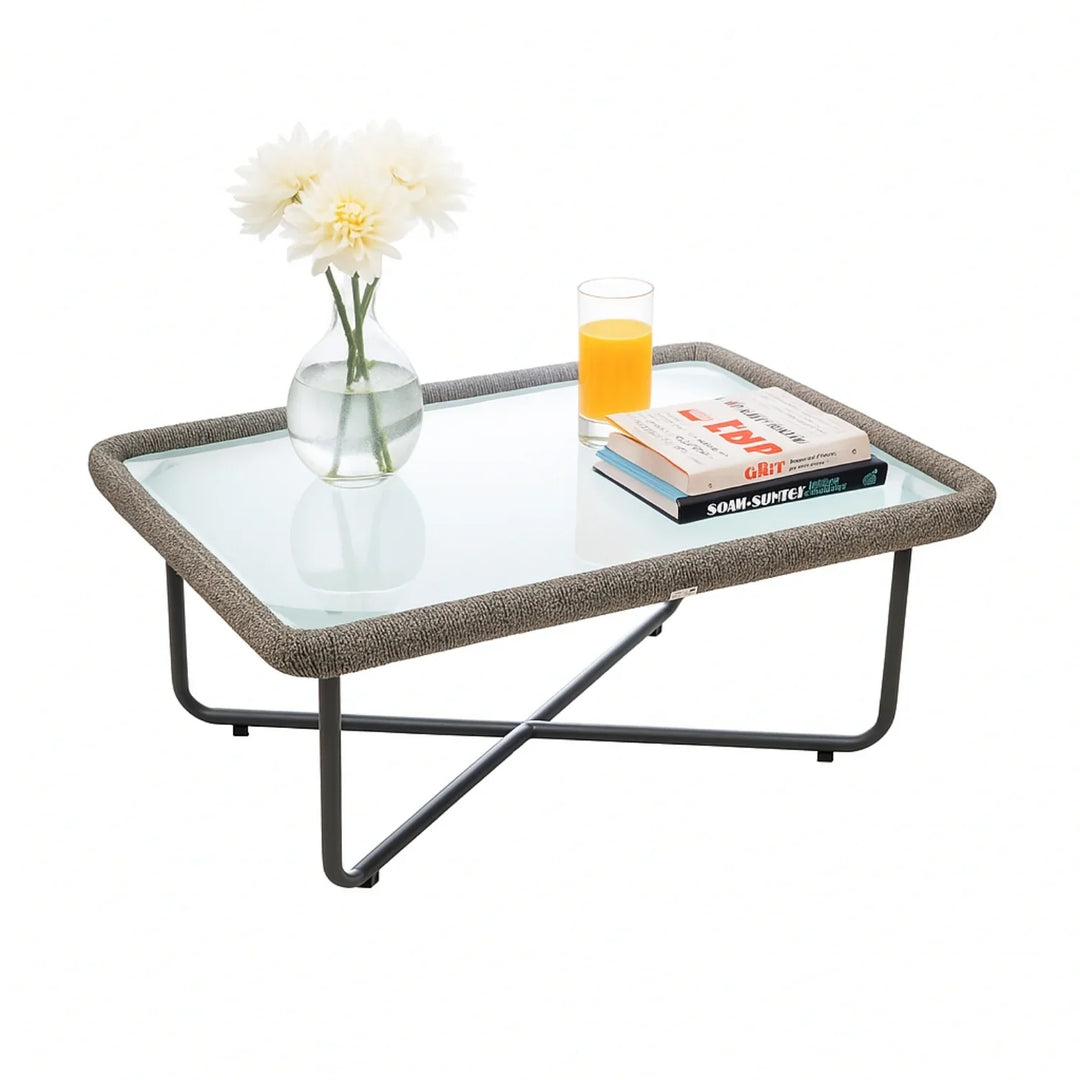 Valeria 4-Piece Rope Sofa Set With Glass Top Table