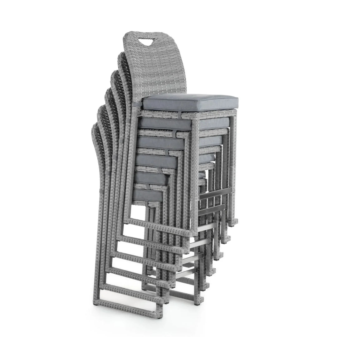 Thandi 7-Piece Outdoor Rattan Wicker Bar Set with Round Glass Top Table