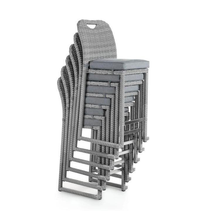 Thandi 7-Piece Outdoor Rattan Wicker Bar Set with Round Glass Top Table