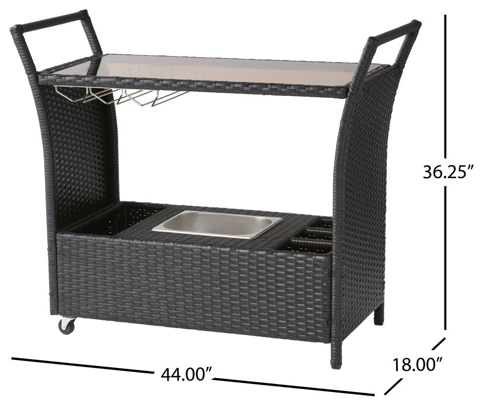 Gerrit Outdoor Patio Bar Serving Cart (Dark Brown)