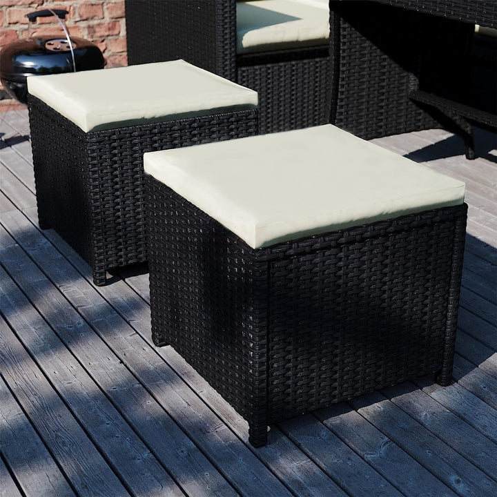 Thea 6-Piece Outdoor Wicker Patio Dining Set – Black/Cream